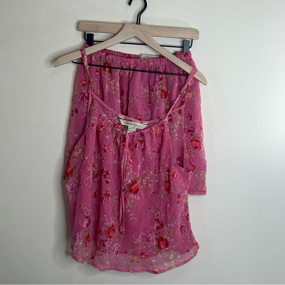 Vintage Lane Bryant Intimates Pink Floral Chiffon Pajama Set Plus Size 18/20